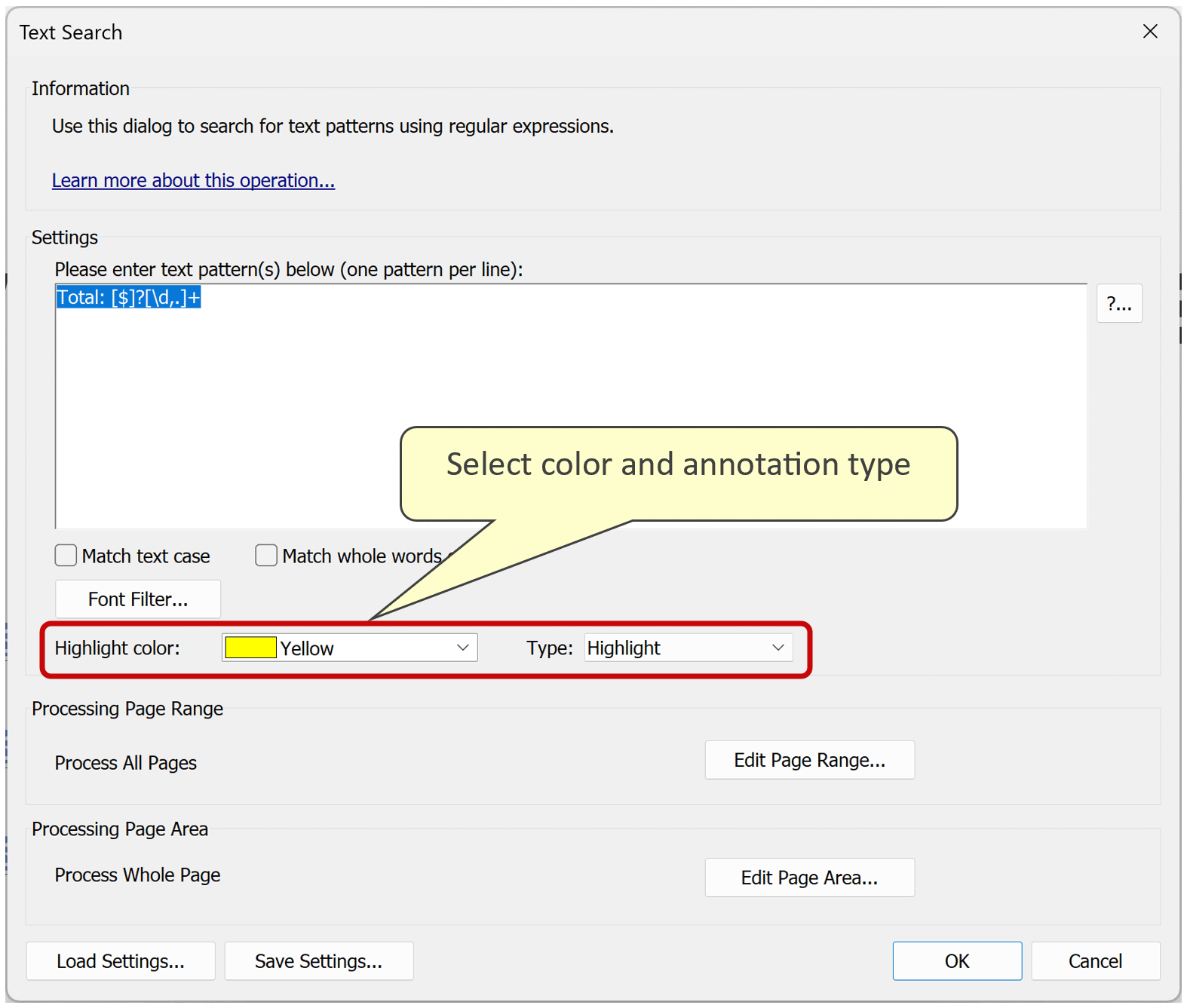 Select highlight color and annotation type