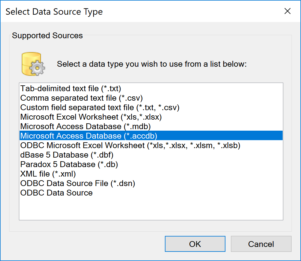 Select Microsoft Access