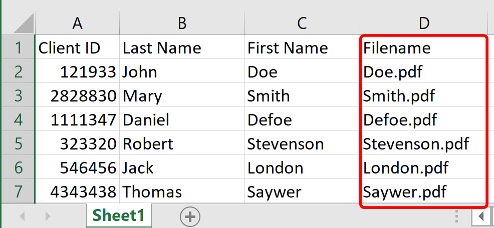 Excel spreadsheet sample