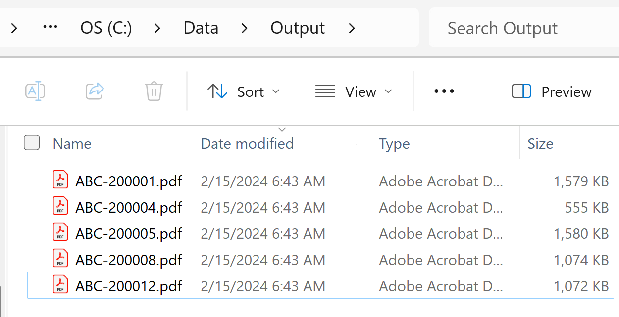 Files in the output folder