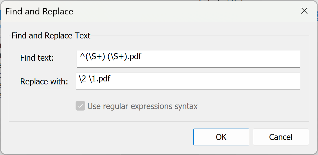 Enter search and replace expression