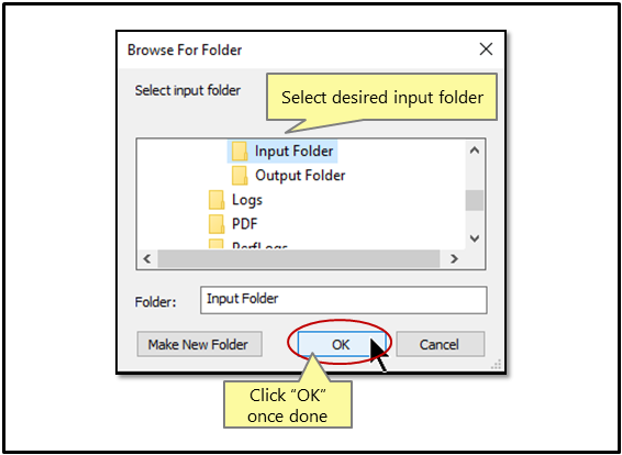 Specify an input folder