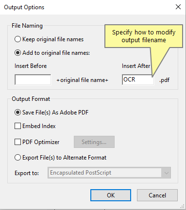 Specify filenaming