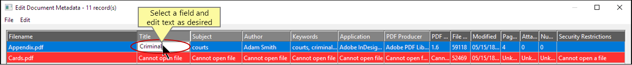 Editing Metadata for Multiple PDF Documents