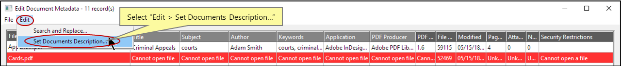 Editing Metadata for Multiple PDF Documents