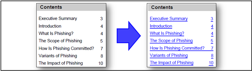 Adding Links To Table of Contents
