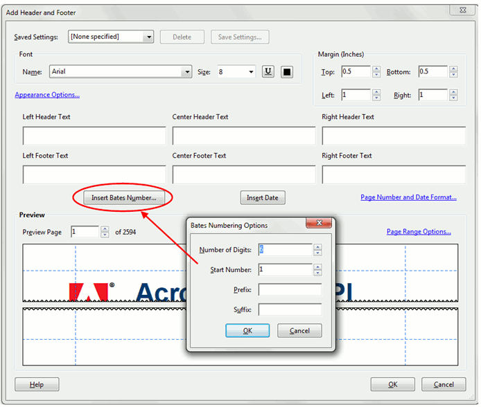 Bates Numbers in PDF Documents