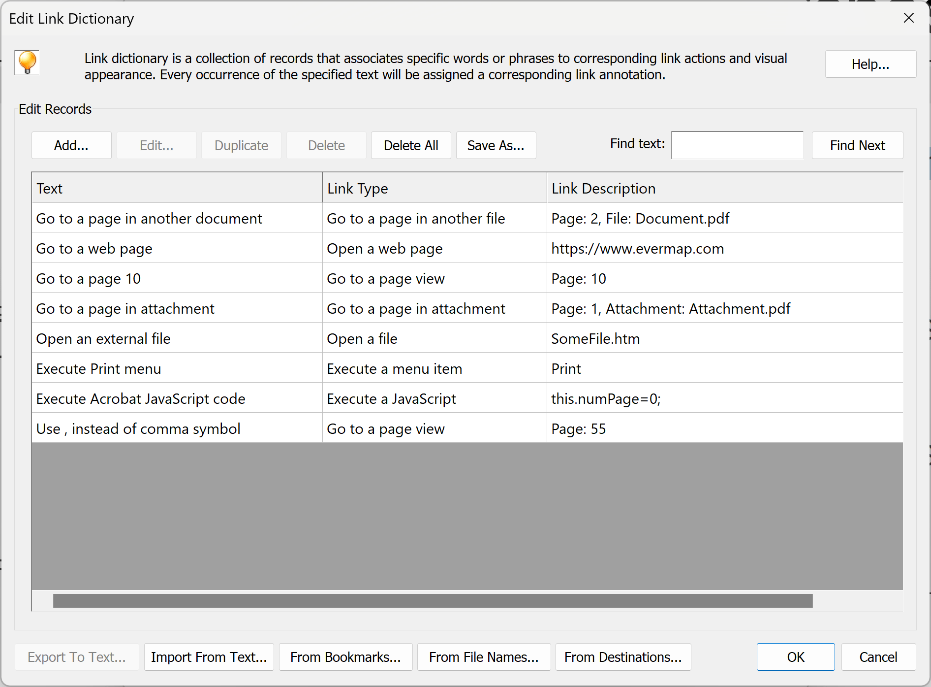 Import linked dictionary