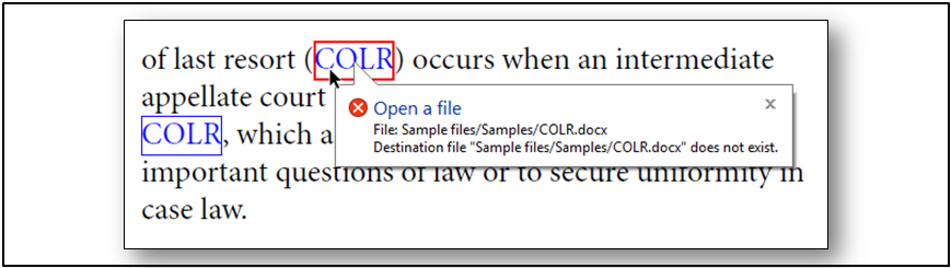 Checking file errors using link inspector tool