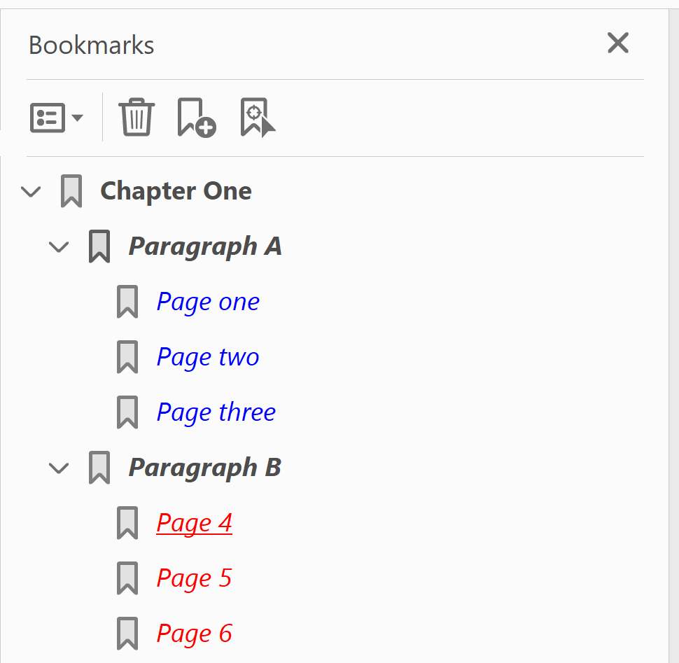 Example of the bookmark styles