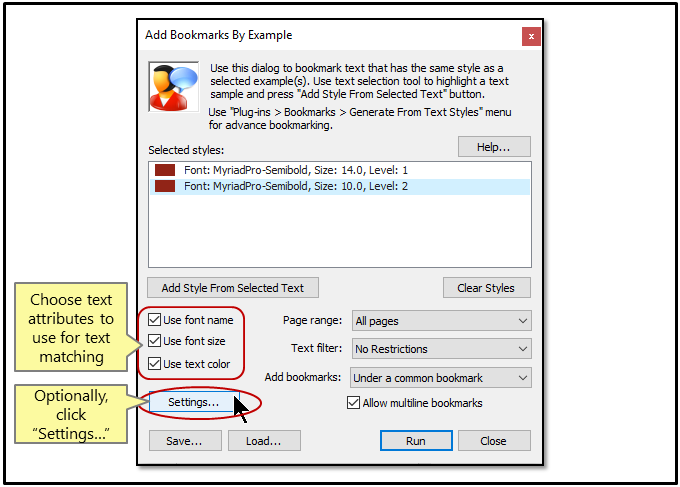 Bookmarking PDF Text 