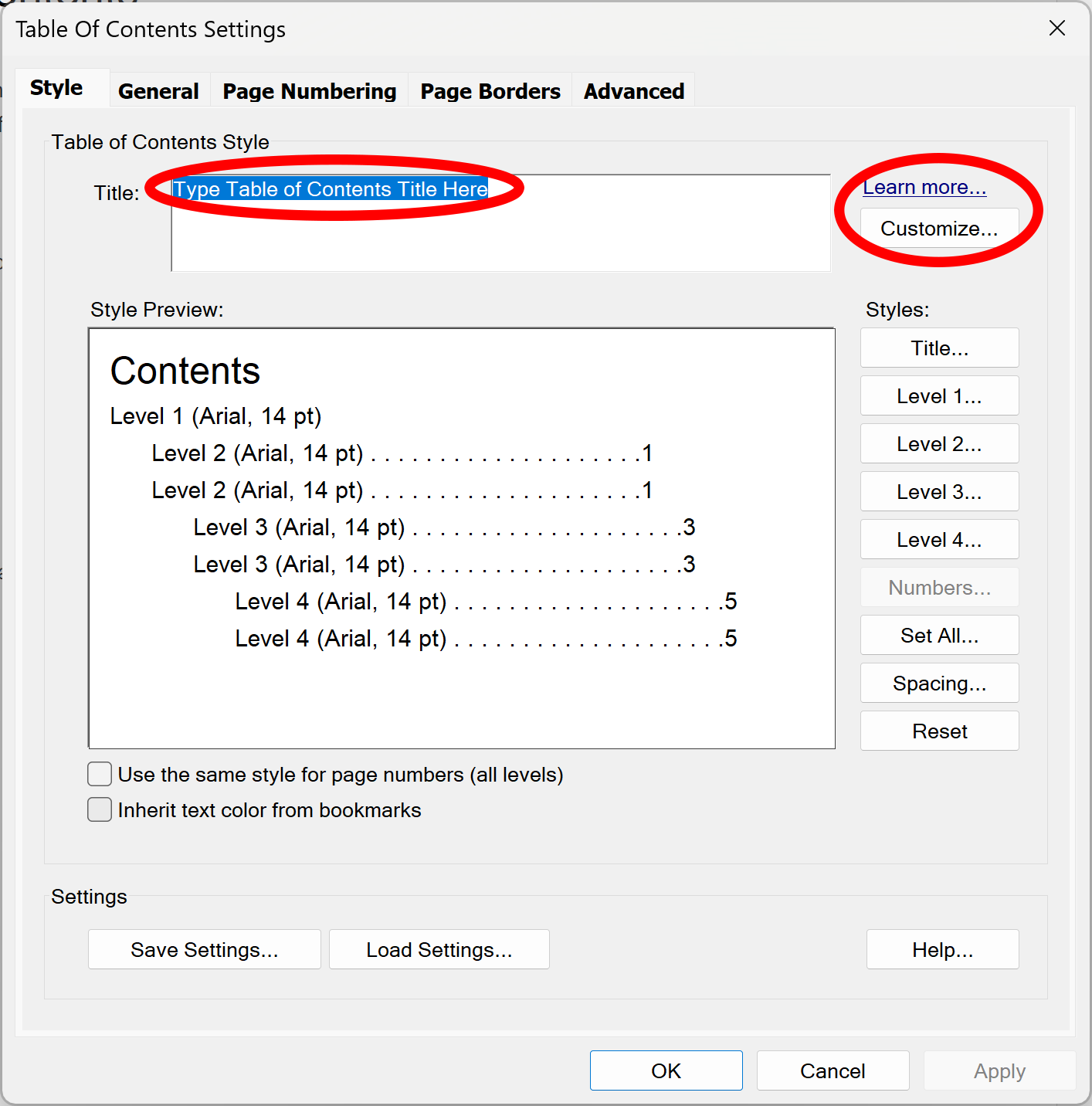 Type table of contents title here