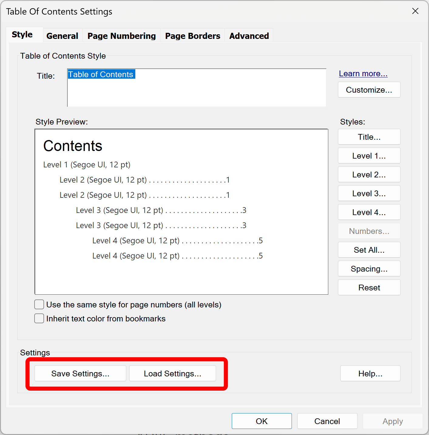 Save and load settings into a file