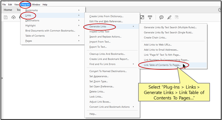 Linking PDF Table Of Contents To Pages