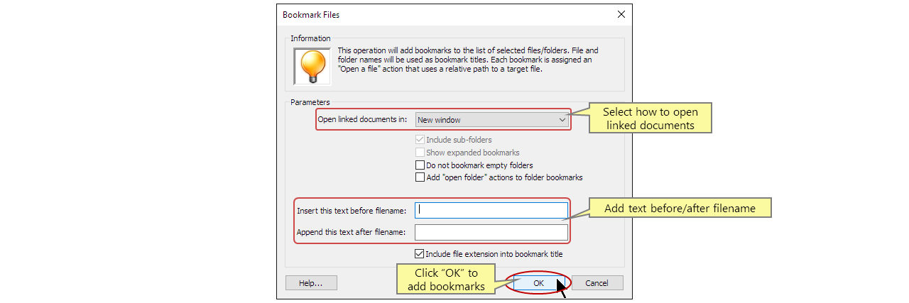 Adding PDF Bookmarks to Files