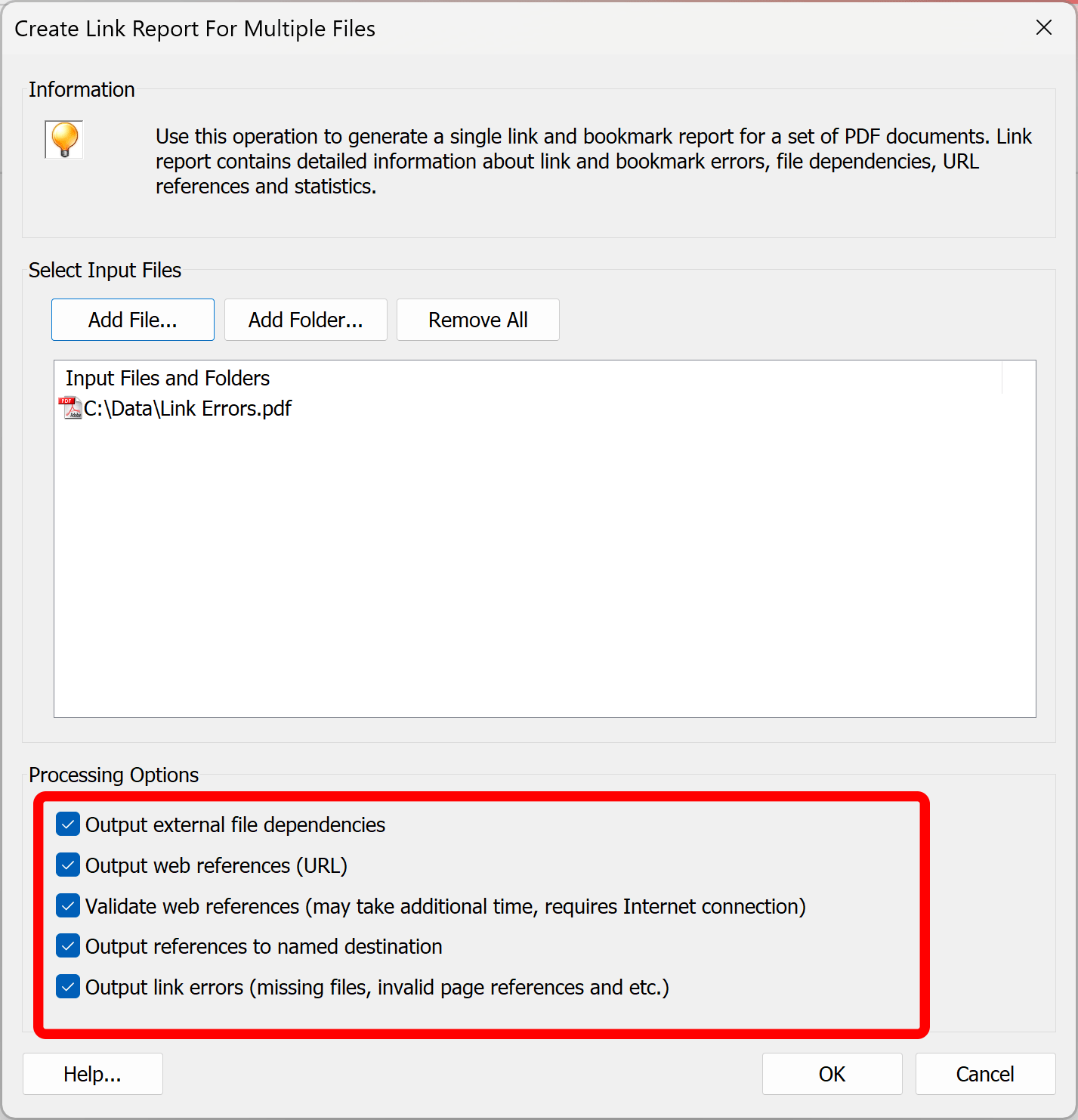 Select processing options