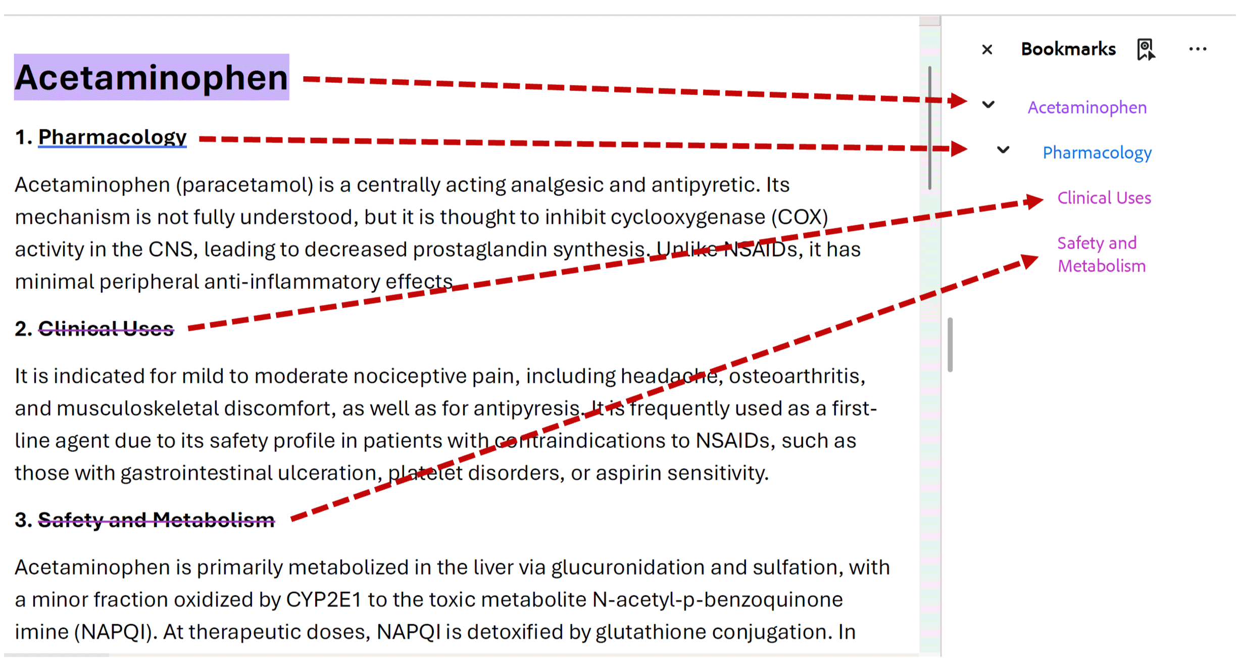 Multi-level PDF bookmarks from Highlight/Underline/Crossout