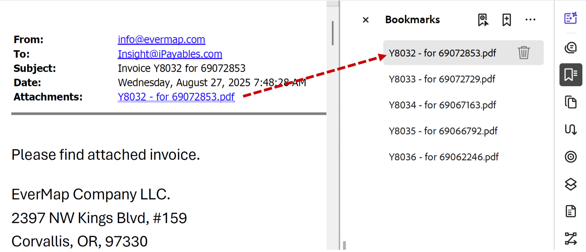 PDF Bookmarks generated from email file attachments