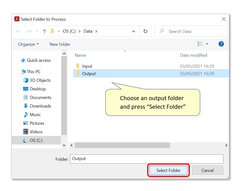 select output folder