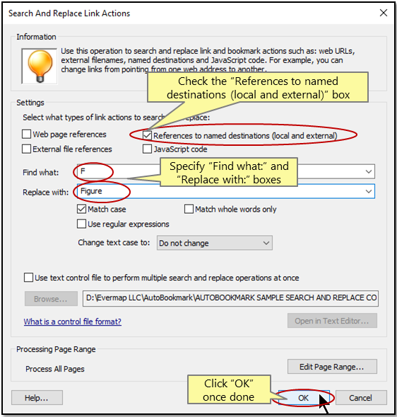 Search and Replace PDF Link and Bookmark Actions
