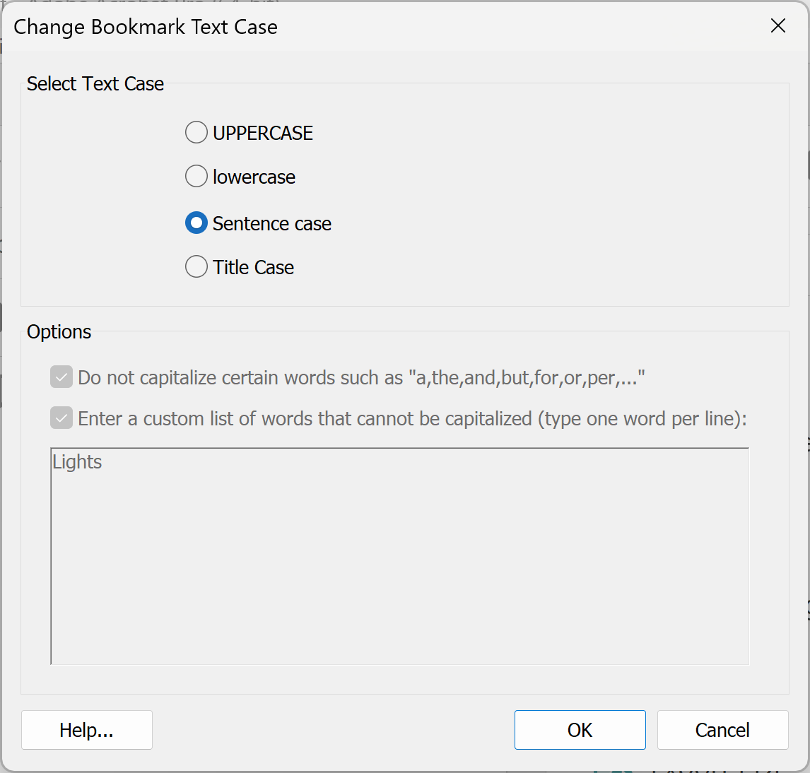 Change text case for PDF Bookmarks