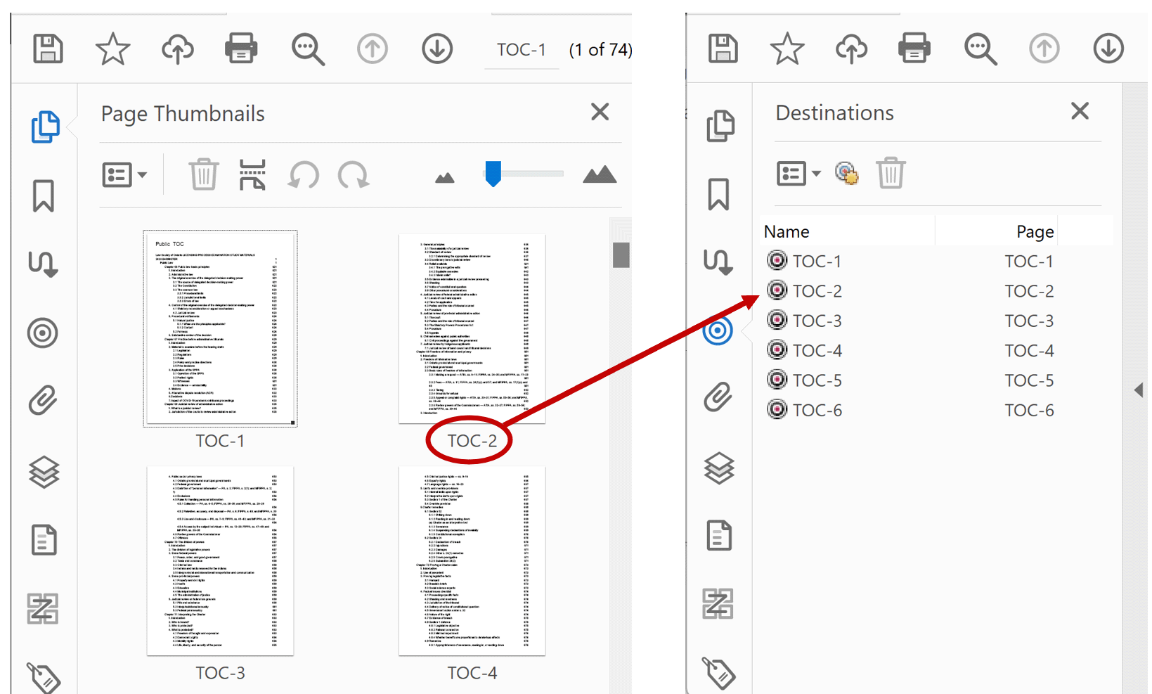 Create named destinations from page labels in PDF files