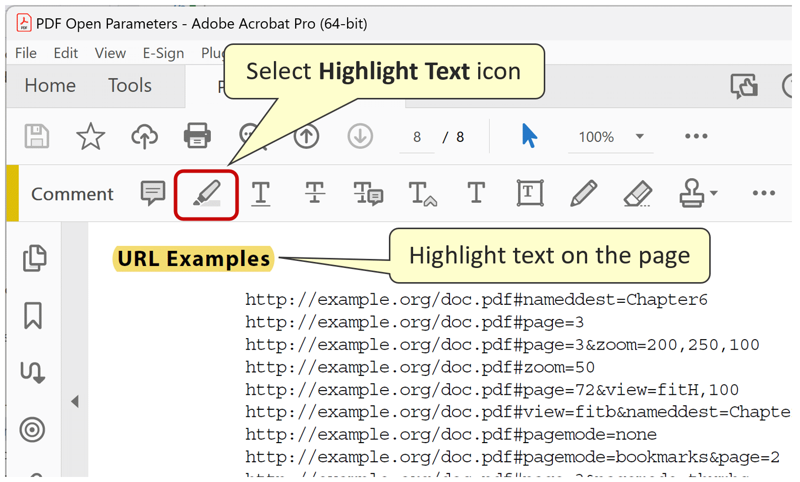 Select Highlight Text icon and highlight text on the page