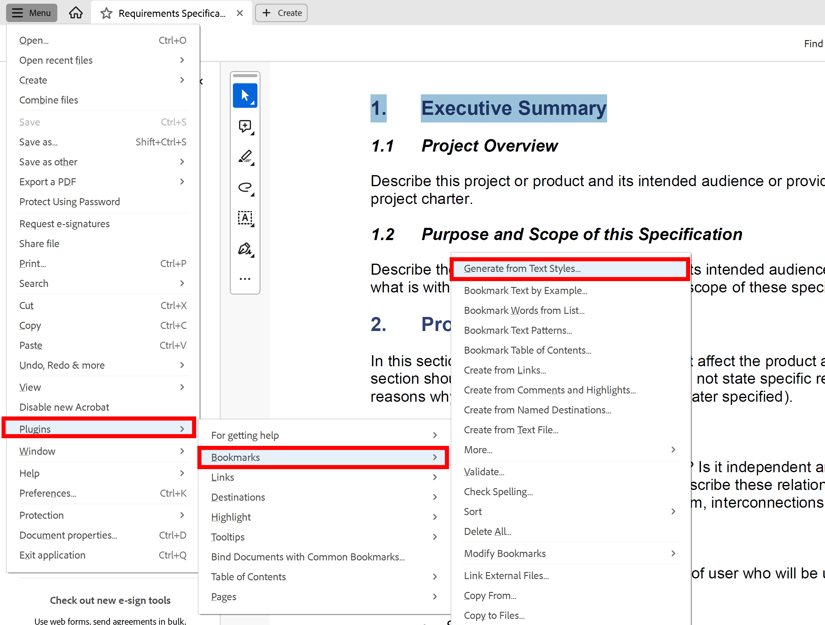 Select Generate from Text Style menu