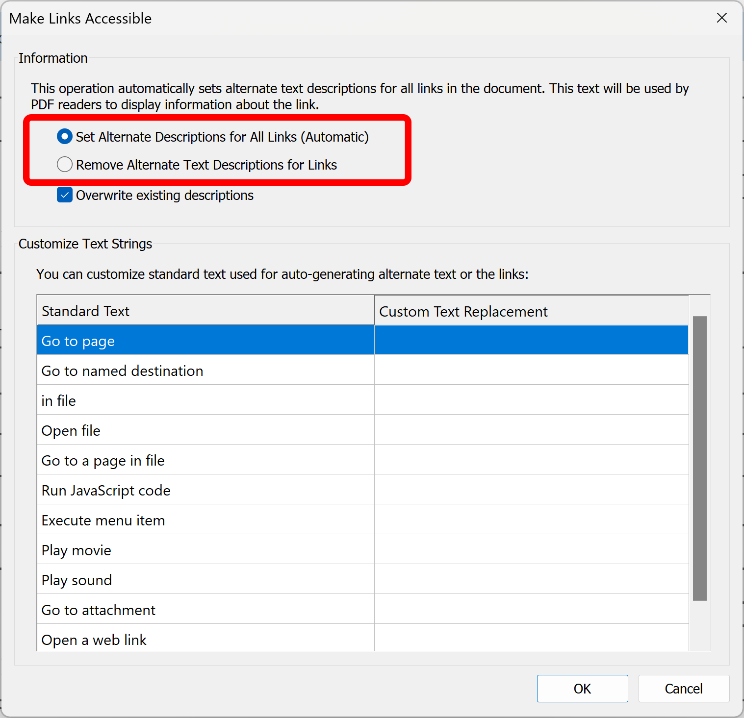 Make PDF links accessible by adding alternative text