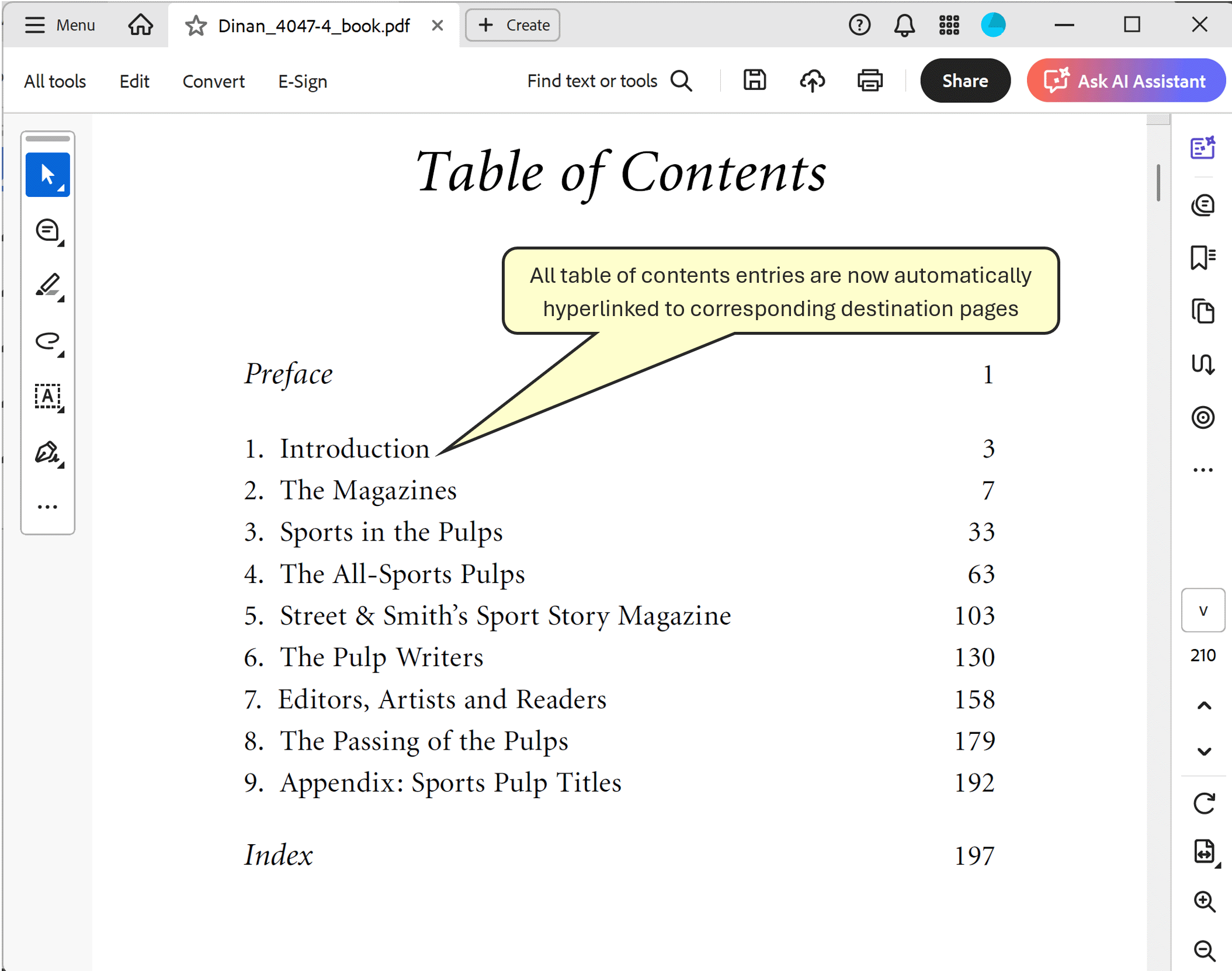 Verify links in the table of contents