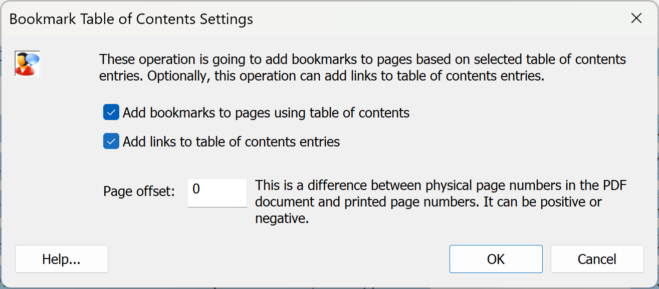 Select Bookmark Table of Content from the menu
