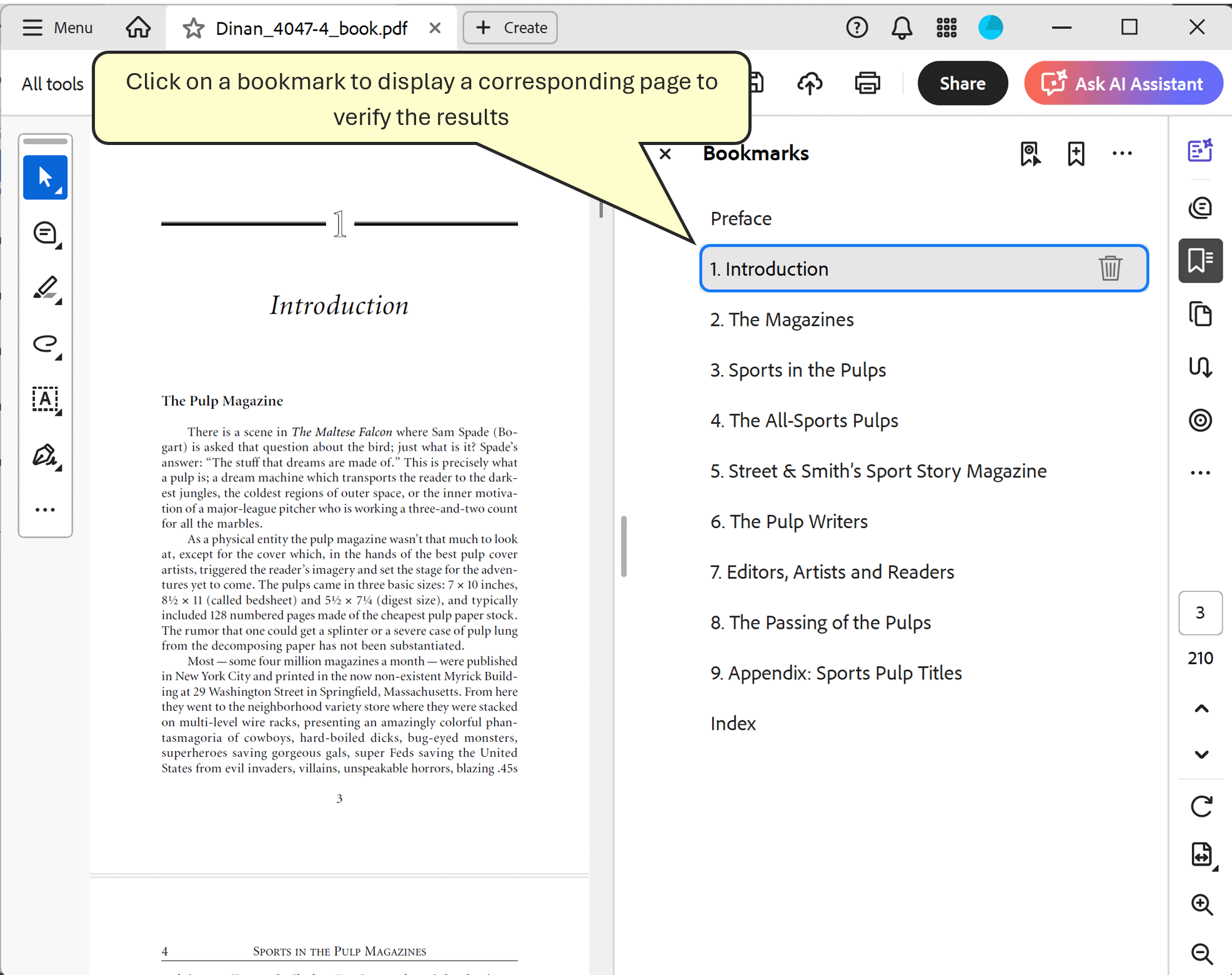 Verify bookmarks and destination pages