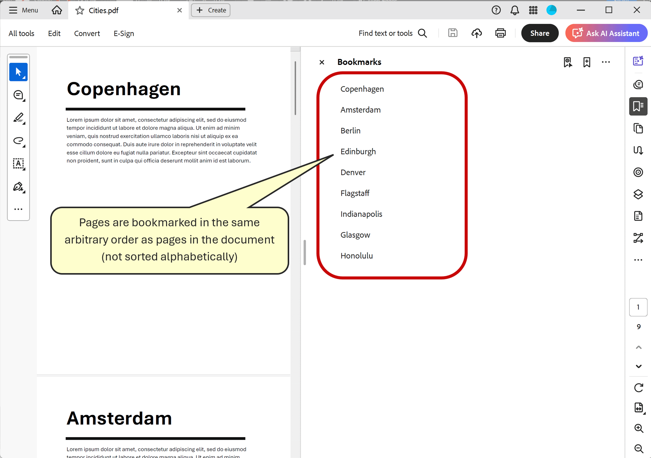 Input document bookmarks