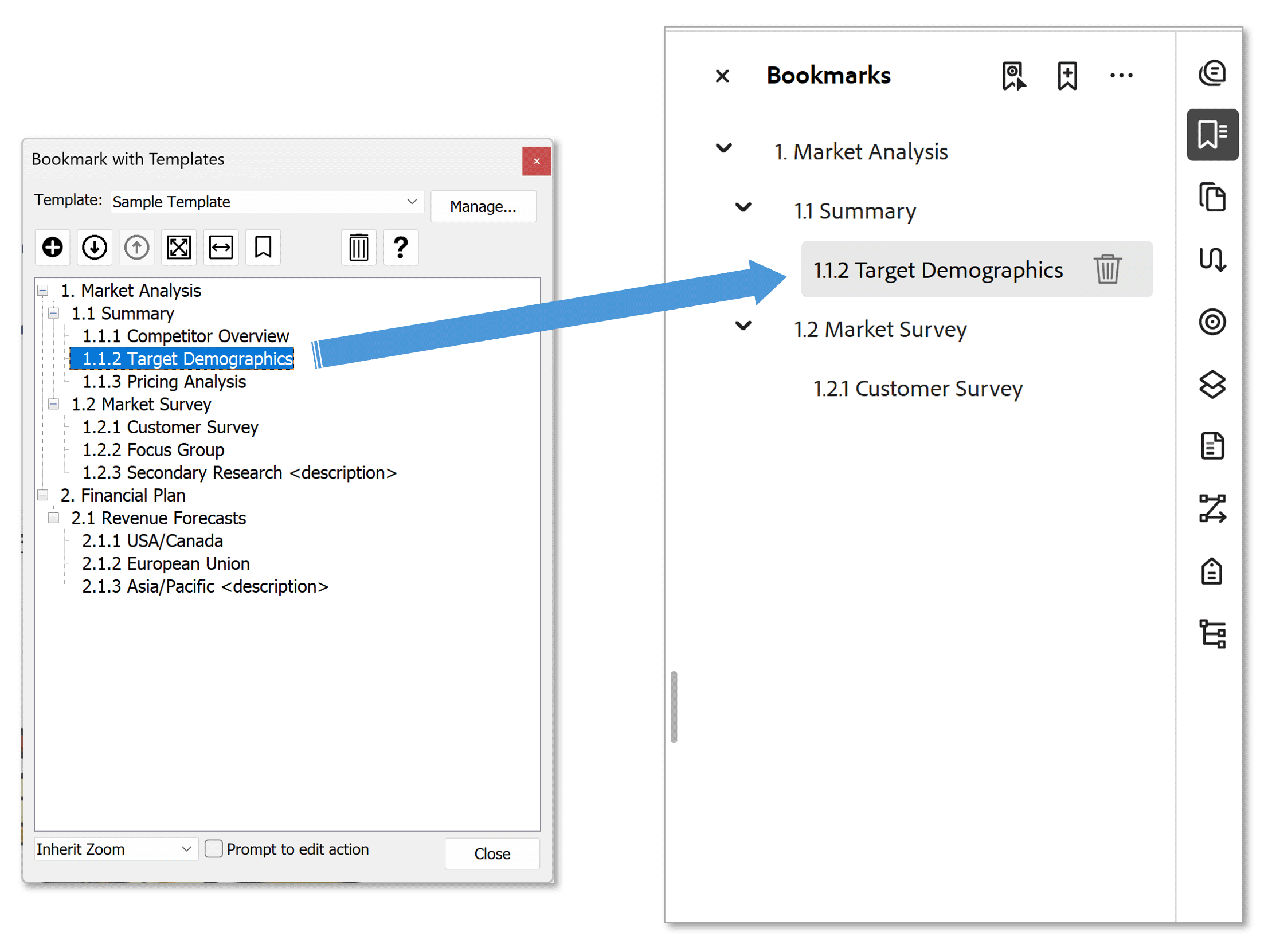 Overview of bookmarking PDF files with templates