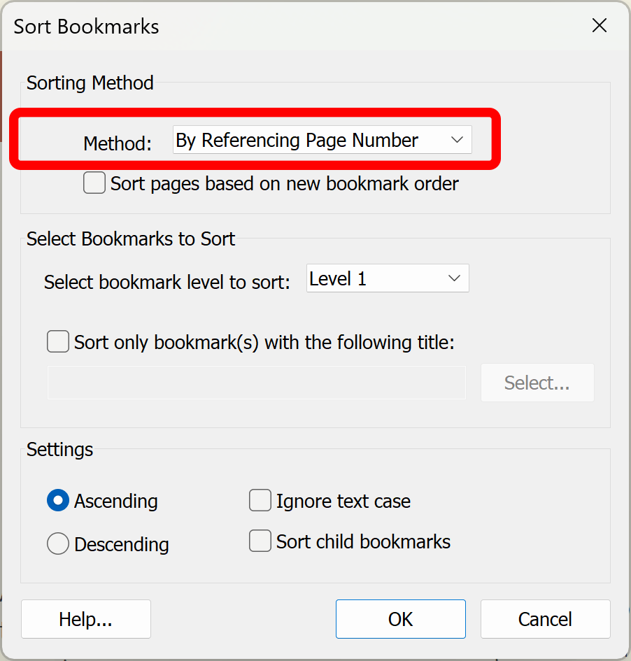 Sorting by referenced page number