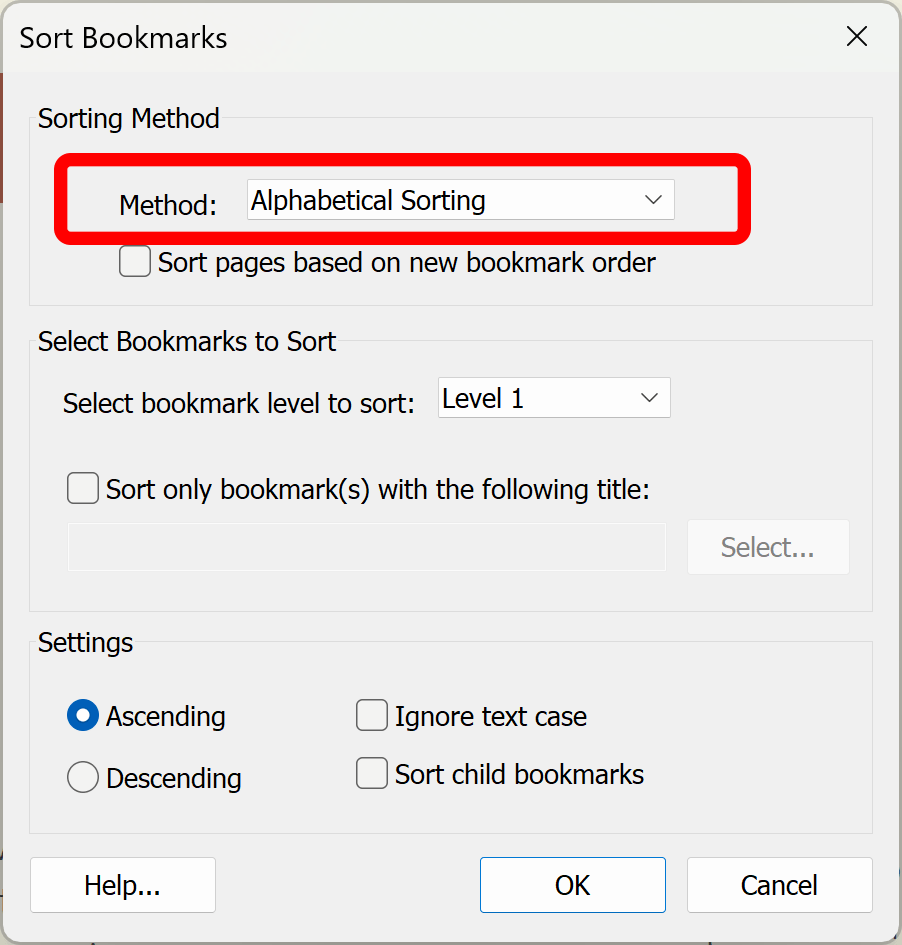 Choose sorting method