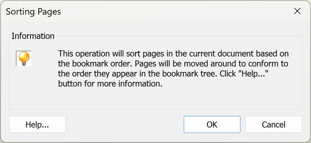 Press OK button to sort pages