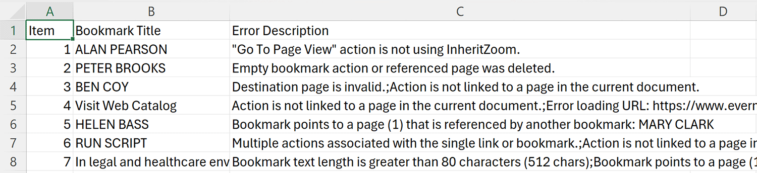 Exporting validation report as CSV file and viewing in Excel