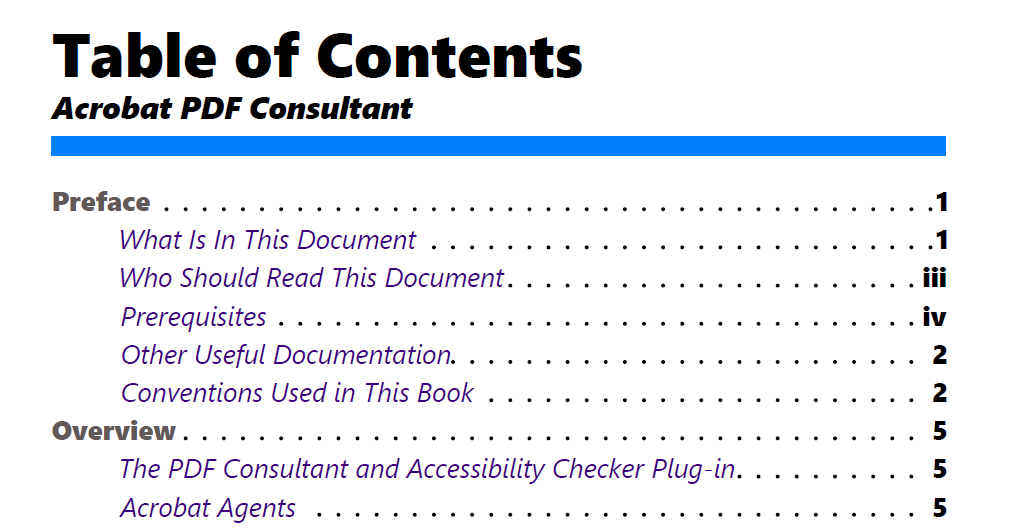 Different table of content visual styles