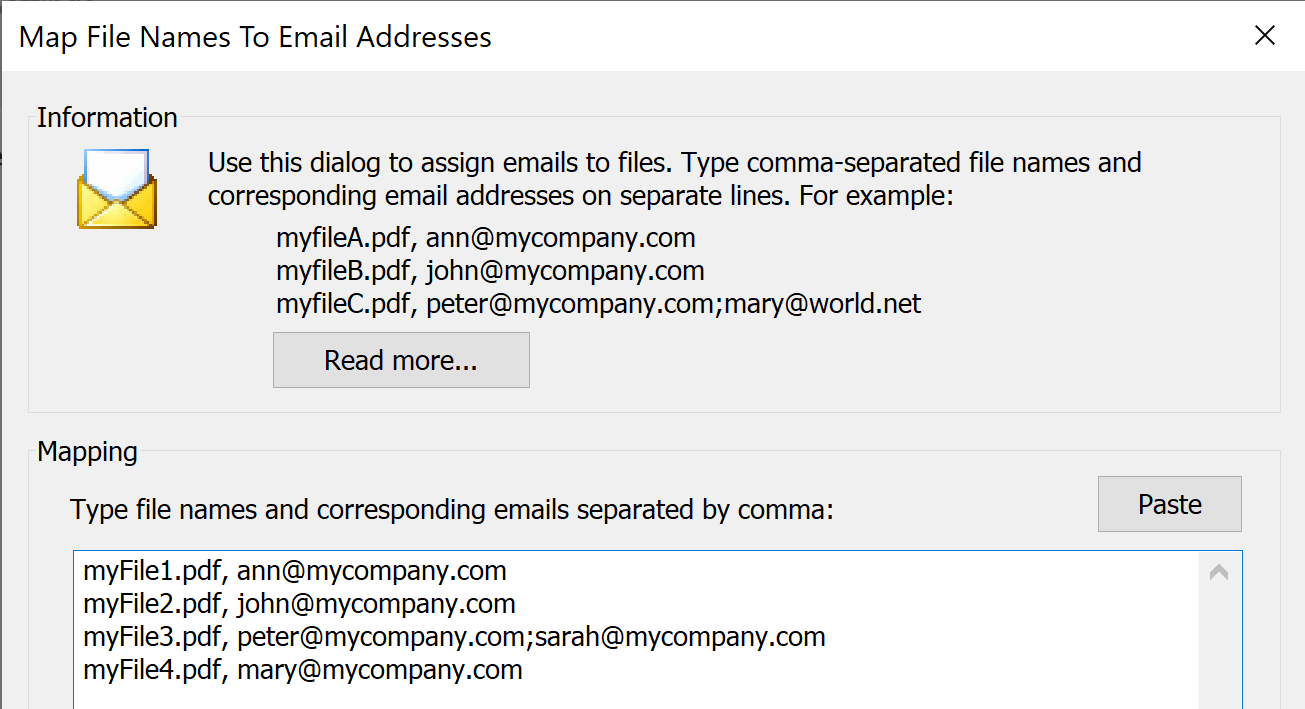 Filename to email mapping