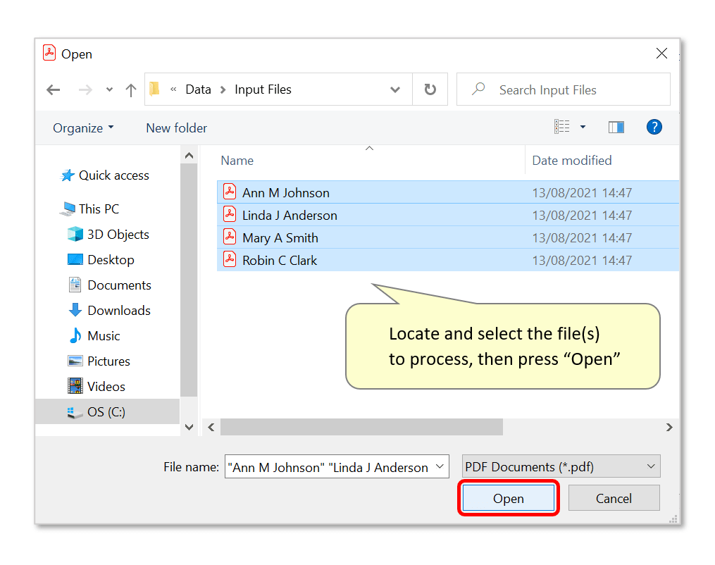 select input files