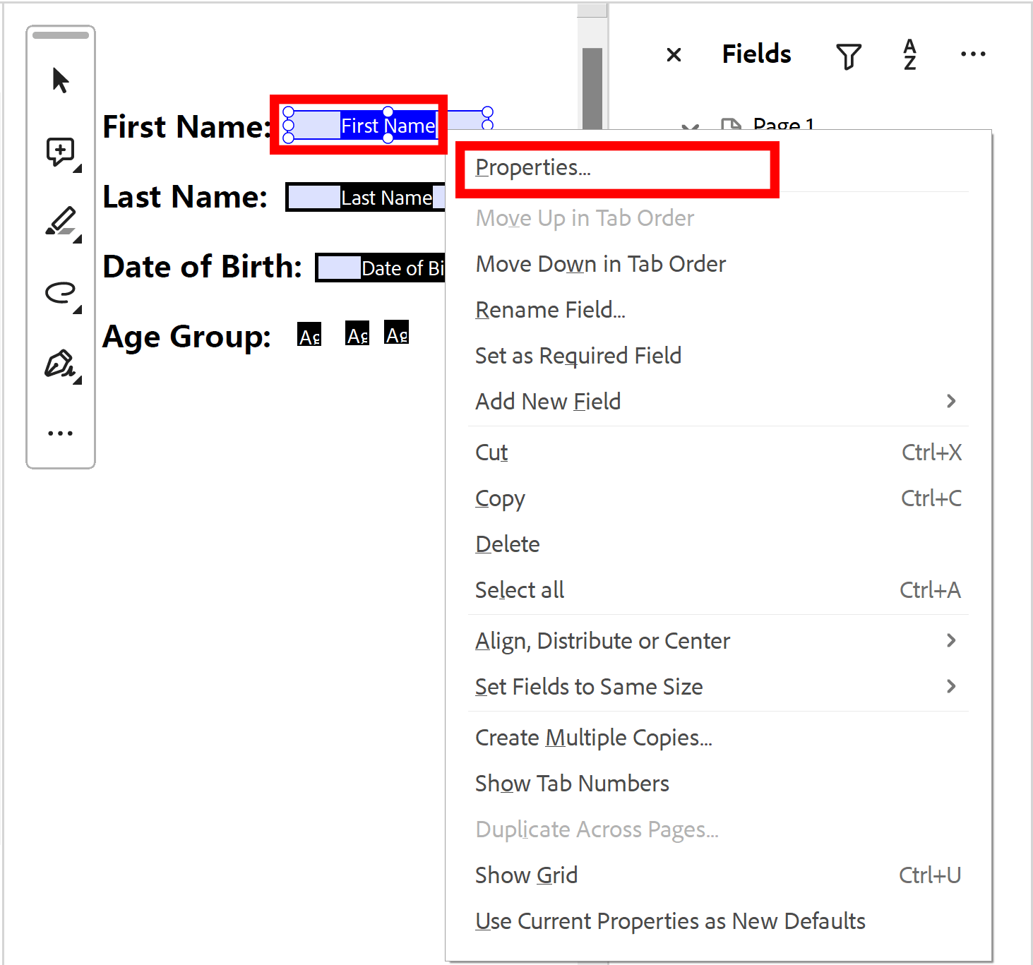 Naming the PDF form field