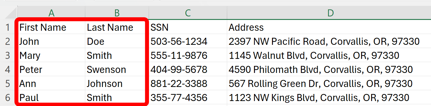 Spreadsheet example