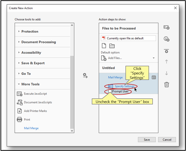 Running Mail Merge Via The Action Wizard Using The AutoMailMerge™