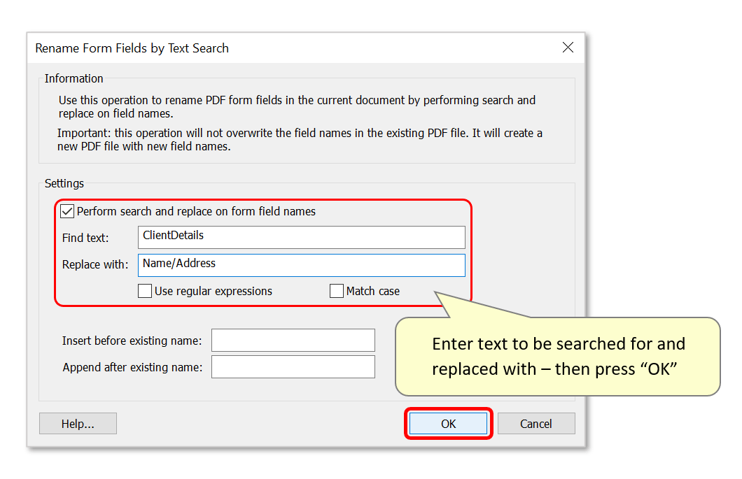 Editing Form Field Names With AutoMailMerge Form Tools