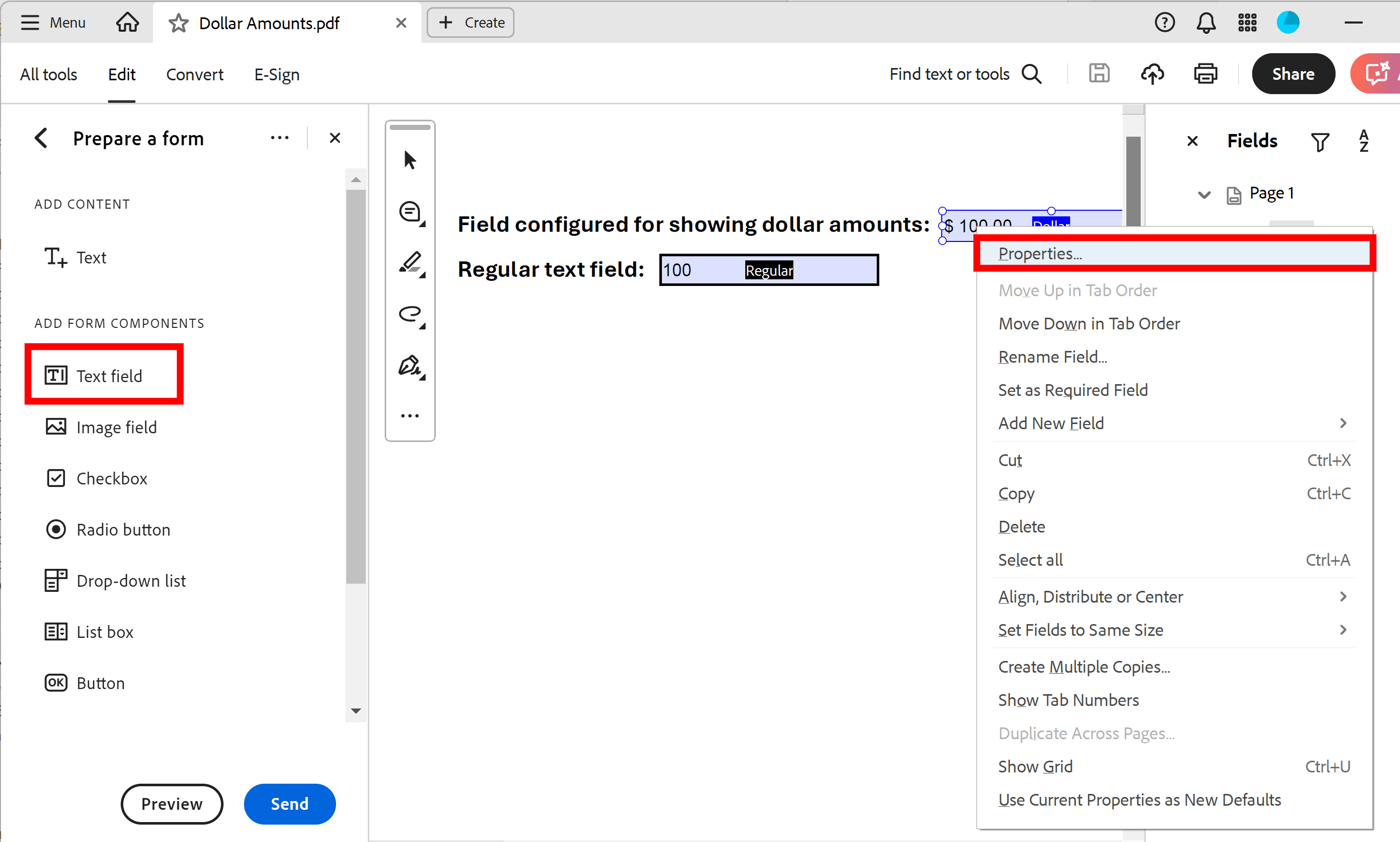 Different field formatting