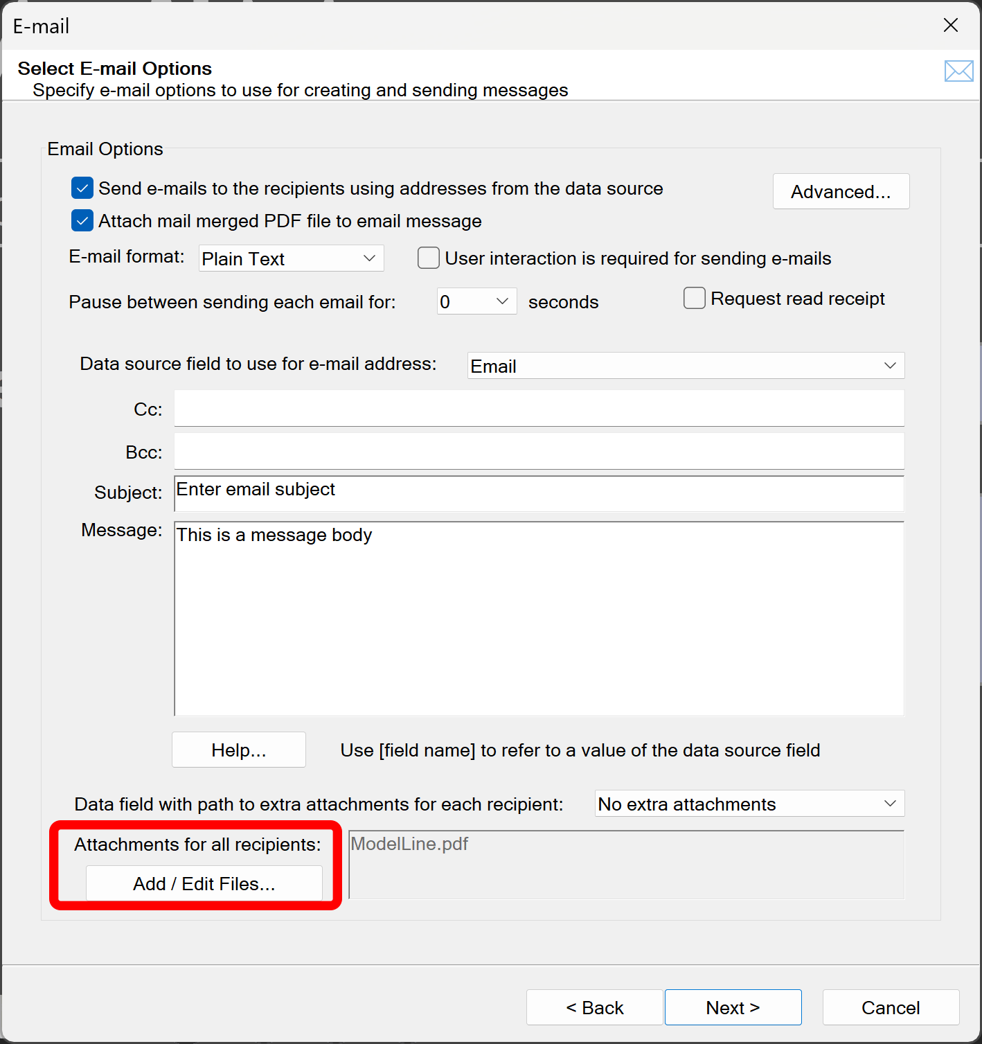 Selecting common file attachments
