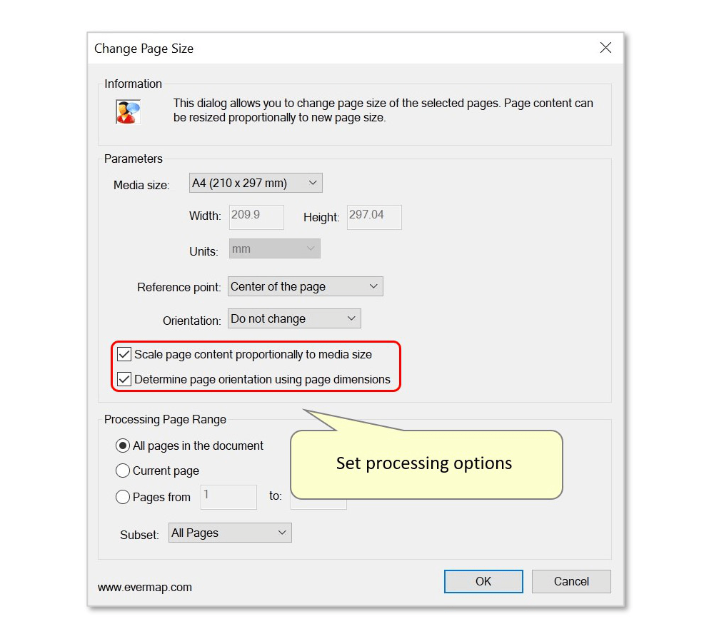 select processing options