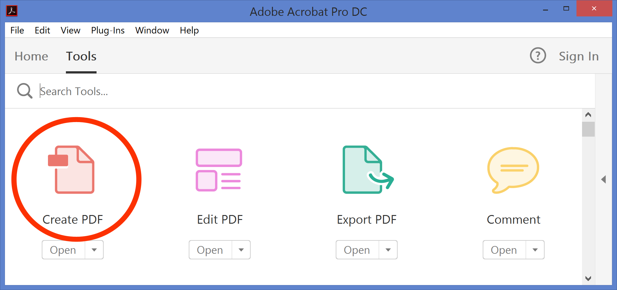 Select Create PDF tool