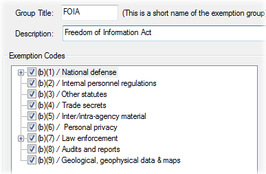 Using exemption codes for redacting
